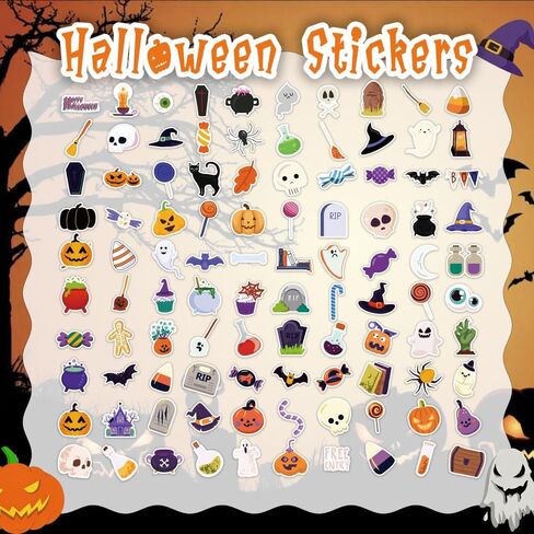 200 PCS Halloween Stickers, Non-Repeating Halloween Party Favors, Vinyl Waterproof Halloween Decorations Gifts Party Supplies, Reusable Pumpkin Ghost Stikcers ﻿ in Saudi Arabia
