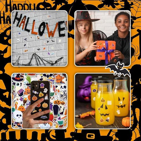 200 PCS Halloween Stickers, Non-Repeating Halloween Party Favors, Vinyl Waterproof Halloween Decorations Gifts Party Supplies, Reusable Pumpkin Ghost Stikcers ﻿ in Saudi Arabia