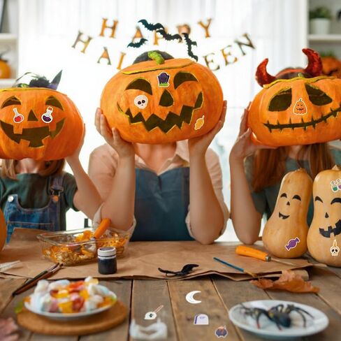 200 PCS Halloween Stickers, Non-Repeating Halloween Party Favors, Vinyl Waterproof Halloween Decorations Gifts Party Supplies, Reusable Pumpkin Ghost Stikcers ﻿ in Saudi Arabia