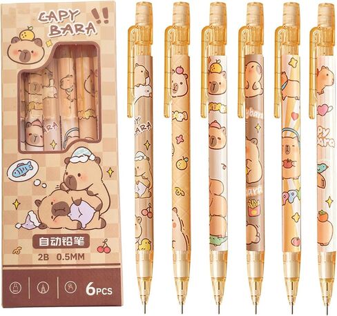 6 PCS Capybara أقلام الرصاص كرتون مع ممحاة 0.5 مم 2B ميكانيكية القلم رصاص المدرسة كابيبارا لوازم المدرسة in Saudi Arabia