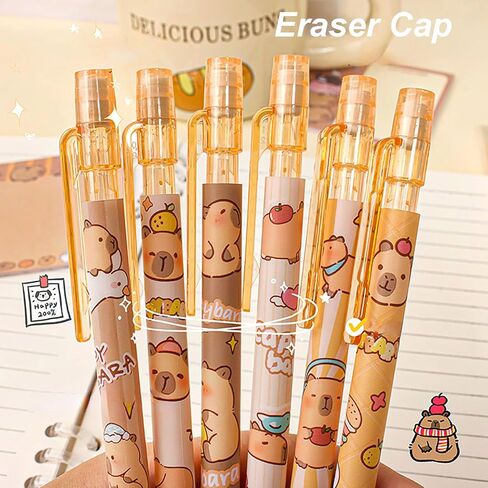 6 PCS Capybara أقلام الرصاص كرتون مع ممحاة 0.5 مم 2B ميكانيكية القلم رصاص المدرسة كابيبارا لوازم المدرسة in Saudi Arabia