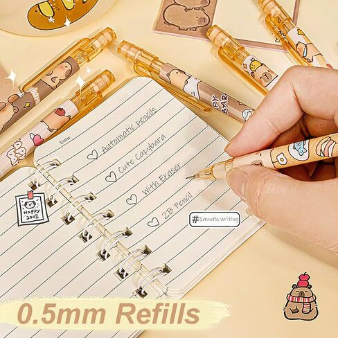 6 PCS Capybara أقلام الرصاص كرتون مع ممحاة 0.5 مم 2B ميكانيكية القلم رصاص المدرسة كابيبارا لوازم المدرسة in Saudi Arabia