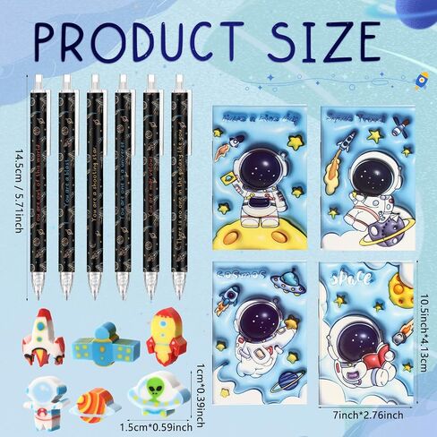 24 Sets Space Theme Stationery Bulk Space Party Favors Galaxy Planet Mini Notebooks Mechanical Pencil Ruler Eraser Astronaut Cards for School Classroom Birthday Party Supplies in Saudi Arabia