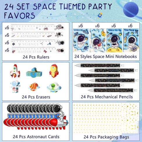 24 Sets Space Theme Stationery Bulk Space Party Favors Galaxy Planet Mini Notebooks Mechanical Pencil Ruler Eraser Astronaut Cards for School Classroom Birthday Party Supplies in Saudi Arabia