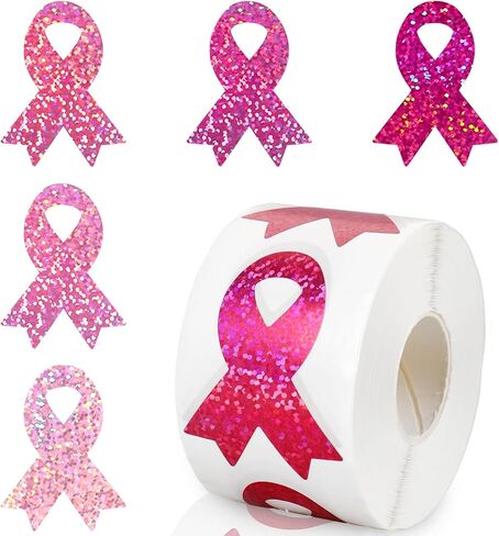 500Pcs Pink Ribbon Stickers 5 Colors Breast Cancer Awareness Holographic Decals for Women Girls Helmet Window Car Decor in Saudi Arabia
