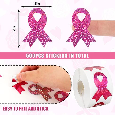 500Pcs Pink Ribbon Stickers 5 Colors Breast Cancer Awareness Holographic Decals for Women Girls Helmet Window Car Decor in Saudi Arabia