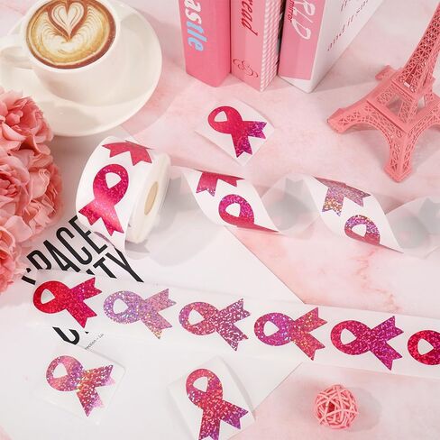 500Pcs Pink Ribbon Stickers 5 Colors Breast Cancer Awareness Holographic Decals for Women Girls Helmet Window Car Decor in Saudi Arabia