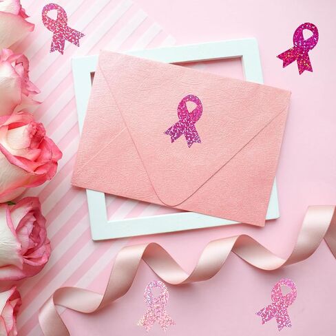500Pcs Pink Ribbon Stickers 5 Colors Breast Cancer Awareness Holographic Decals for Women Girls Helmet Window Car Decor in Saudi Arabia