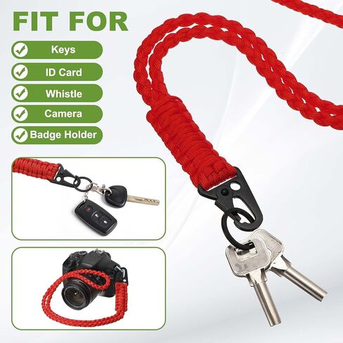 Paracord Lanyard ، 550 Keychain Lanyard Netclace Necklace Keychains حزام معصم مضفر للرجال للنساء في الهواء الطلق على قيد الحياة مفاتيح صافرة معرف الحبل الشارات (Orange in Kuwait