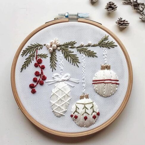 Christmas Embroidery Set, 7.9 x 7.9 inches, with Pattern, Cotton Thread, Thread, Needle, and Instruction Manual, DIY Cross Embroidery Set for Beginners (4Pcs B) in Saudi Arabia