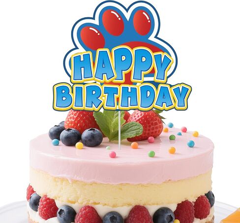Happy Birthday Cake Topper, Paper Dog Paw Cake Topper Blue Cute Cartoon Theme Party Decoration for Kids Boys Girls in Saudi Arabia