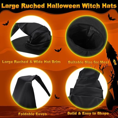 Coume 3 Sets Halloween Witch Costume for Women Black Large Ruched Witch Hat and Wizard Cloak Cape Women Costume Accessories for Halloween Cosplay Carnival Party in Saudi Arabia