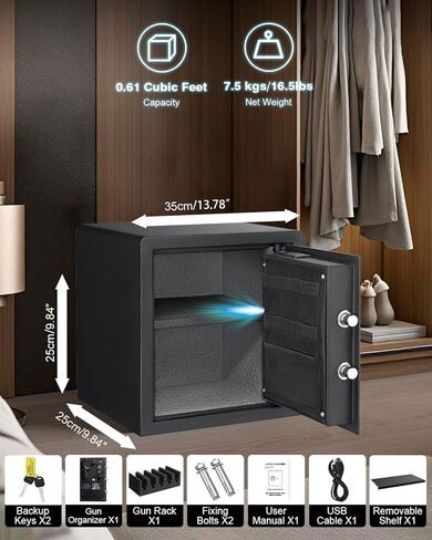 Large Biometric Security Home Safe,3.16 Cubic Feet,Quick Access Unlock with Fingerprint/Keypad/Key, Smart Biometric Gun Safe Box for handgun,pistols,valuables in Kuwait