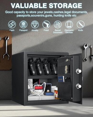 Large Biometric Security Home Safe,3.16 Cubic Feet,Quick Access Unlock with Fingerprint/Keypad/Key, Smart Biometric Gun Safe Box for handgun,pistols,valuables in Kuwait