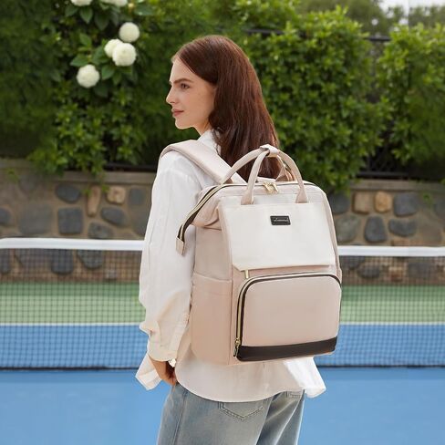 LOVEVOOK Laptop Backpack for Women with Giant Tumbler Holder Pocket, 15.6 inch Travel Work Bag Purse for Nurse Teacher, Waterproof Casual Daypack for College Business Beige in Saudi Arabia