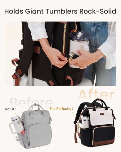 LOVEVOOK Laptop Backpack for Women with Giant Tumbler Holder Pocket, 15.6 inch Travel Work Bag Purse for Nurse Teacher, Waterproof Casual Daypack for College Business Beige in Saudi Arabia