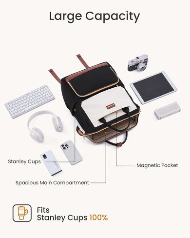 LOVEVOOK Laptop Backpack for Women with Giant Tumbler Holder Pocket, 15.6 inch Travel Work Bag Purse for Nurse Teacher, Waterproof Casual Daypack for College Business Beige in Saudi Arabia