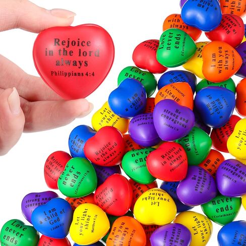 60 PCS كرات قلب مسيحية كبيرة يسوع يسوع يقتبس كرات الإغاثة التحفيزية PU FOAM First Communion Popmorm For Deled Christian Party (Light Plight ، Groovy) in Kuwait