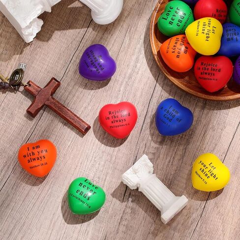 60 PCS كرات قلب مسيحية كبيرة يسوع يسوع يقتبس كرات الإغاثة التحفيزية PU FOAM First Communion Popmorm For Deled Christian Party (Light Plight ، Groovy) in Kuwait