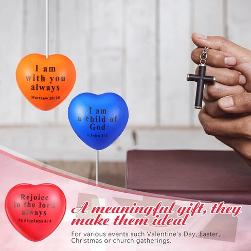 60 PCS كرات قلب مسيحية كبيرة يسوع يسوع يقتبس كرات الإغاثة التحفيزية PU FOAM First Communion Popmorm For Deled Christian Party (Light Plight ، Groovy) in Kuwait