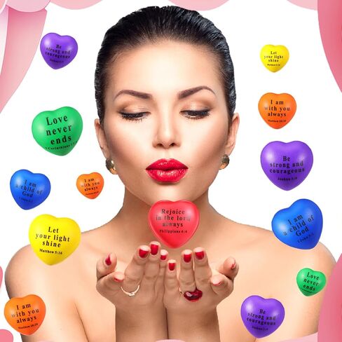 60 PCS كرات قلب مسيحية كبيرة يسوع يسوع يقتبس كرات الإغاثة التحفيزية PU FOAM First Communion Popmorm For Deled Christian Party (Light Plight ، Groovy) in Kuwait