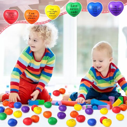 60 PCS كرات قلب مسيحية كبيرة يسوع يسوع يقتبس كرات الإغاثة التحفيزية PU FOAM First Communion Popmorm For Deled Christian Party (Light Plight ، Groovy) in Kuwait