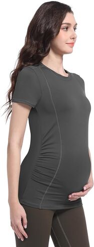 Foucome ملابس علوية للتمرين للأمهات بأكمام قصيرة مكشكشة جانبية تي شيرت للحمل ملابس رياضية غير رسمية لليوجا والصالة الرياضية قطع علوية أساسية in Kuwait