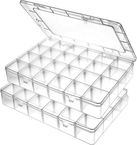 MOLAIN 24 GRIDS BINCH BASTION ORPANIZER BOX ، 2 مساءً مربع تخزين واضح مع مقسمات قابلة للتعديل تخزين حاوية للحاوية للمجوهرات ، وحرف DIY الفنية ، وأشرطة Washi ، وصيد الأسماك ، والخرز ، والأجزاء الصغيرة in Saudi Arabia