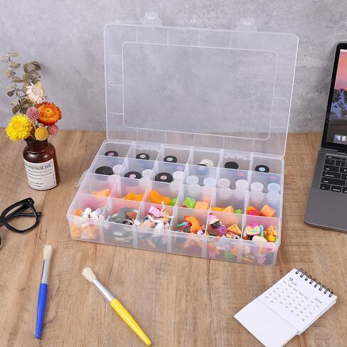 MOLAIN 24 GRIDS BINCH BASTION ORPANIZER BOX ، 2 مساءً مربع تخزين واضح مع مقسمات قابلة للتعديل تخزين حاوية للحاوية للمجوهرات ، وحرف DIY الفنية ، وأشرطة Washi ، وصيد الأسماك ، والخرز ، والأجزاء الصغيرة in Saudi Arabia