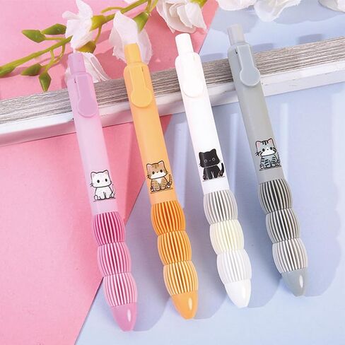 4 Pcs Cute Gel Pens Retractable Pens Cartoon Cat Pen 0.5mm Black Ink Smooth Writing Pen for Women Girls Boy Kids Office School Supplies (Cat) in Saudi Arabia