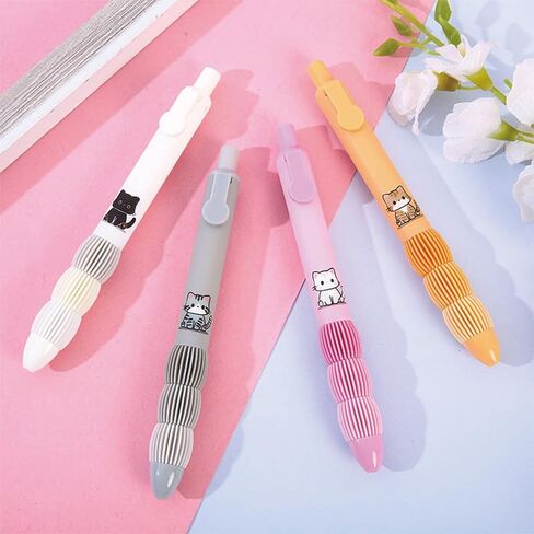 4 Pcs Cute Gel Pens Retractable Pens Cartoon Cat Pen 0.5mm Black Ink Smooth Writing Pen for Women Girls Boy Kids Office School Supplies (Cat) in Saudi Arabia