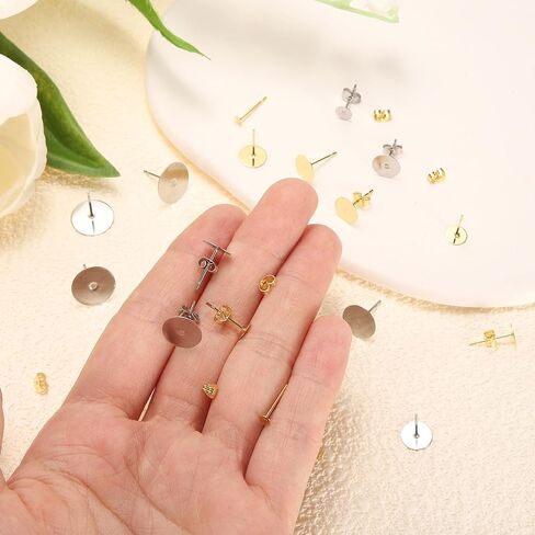 uxcell 100Pcs Stud Earring Posts, 12mm Stainless Steel Flat Pad Ear Pin with Butterfly Earring Backs for Jewelry DIY Making Findings, Silver in Saudi Arabia