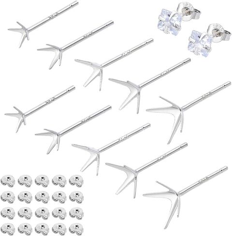 PH PandaHall 10 Pairs 5 Styles 925 Sterling Silver Ear Studs Post Studs 4-Claw Earring Blanks Prong Earring Settings Stud Earring Findings for Gemstones Stud Earring Jewellery Making DIY Crafts in Saudi Arabia