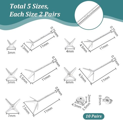 PH PandaHall 10 Pairs 5 Styles 925 Sterling Silver Ear Studs Post Studs 4-Claw Earring Blanks Prong Earring Settings Stud Earring Findings for Gemstones Stud Earring Jewellery Making DIY Crafts in Saudi Arabia