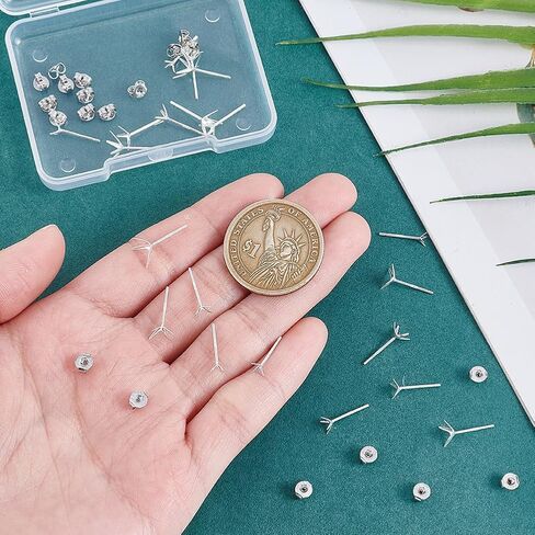 PH PandaHall 10 Pairs 5 Styles 925 Sterling Silver Ear Studs Post Studs 4-Claw Earring Blanks Prong Earring Settings Stud Earring Findings for Gemstones Stud Earring Jewellery Making DIY Crafts in Saudi Arabia