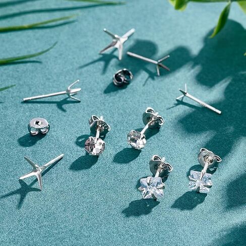 PH PandaHall 10 Pairs 5 Styles 925 Sterling Silver Ear Studs Post Studs 4-Claw Earring Blanks Prong Earring Settings Stud Earring Findings for Gemstones Stud Earring Jewellery Making DIY Crafts in Saudi Arabia