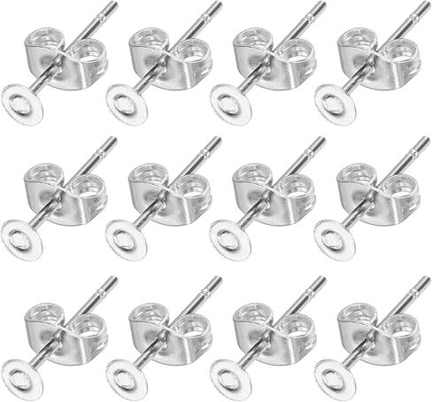 uxcell 100Pcs Stud Earring Posts, 12mm Stainless Steel Flat Pad Ear Pin with Butterfly Earring Backs for Jewelry DIY Making Findings, Silver in Saudi Arabia