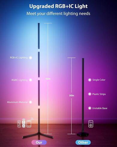 KFM 2PCS Corner Floor Lamp, 65" Smart RGB LED Corner Lamp with App & Remote Control, 16M Colors,300+ Modes, Music Sync & Timer, Modern Mood Light for Living Room, Gaming Room & Bedroom in Saudi Arabia