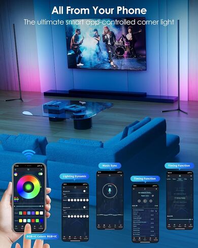 KFM 2PCS Corner Floor Lamp, 65" Smart RGB LED Corner Lamp with App & Remote Control, 16M Colors,300+ Modes, Music Sync & Timer, Modern Mood Light for Living Room, Gaming Room & Bedroom in Saudi Arabia