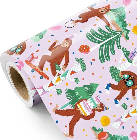 WRAPAHOLIC Big Foot Birthday Wrapping Paper Roll - 17 Inch x 16.5 Feet - Fun Birthday Party Big Foot Wrapping Paper for Kids Boys Girls, Baby Shower, Pet Lover in Saudi Arabia