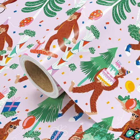 WRAPAHOLIC Big Foot Birthday Wrapping Paper Roll - 17 Inch x 16.5 Feet - Fun Birthday Party Big Foot Wrapping Paper for Kids Boys Girls, Baby Shower, Pet Lover in Saudi Arabia