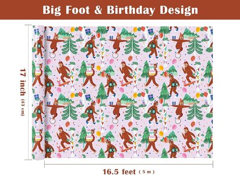 WRAPAHOLIC Big Foot Birthday Wrapping Paper Roll - 17 Inch x 16.5 Feet - Fun Birthday Party Big Foot Wrapping Paper for Kids Boys Girls, Baby Shower, Pet Lover in Saudi Arabia