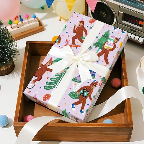 WRAPAHOLIC Big Foot Birthday Wrapping Paper Roll - 17 Inch x 16.5 Feet - Fun Birthday Party Big Foot Wrapping Paper for Kids Boys Girls, Baby Shower, Pet Lover in Saudi Arabia
