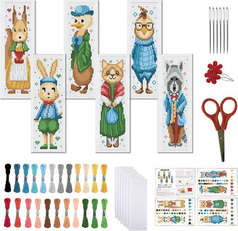 FREEBLOSS 6 Set Cross Stitch Bookmark Kit Stamped Cross Stitch Kit for Beginners Fairy Tale Animals Embroidery Set with Instruction for Adults 8"*2.4" in Saudi Arabia