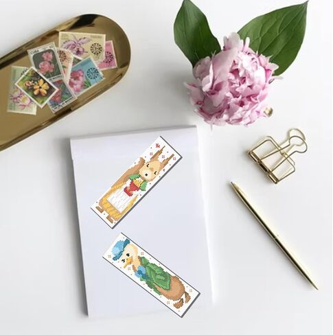 FREEBLOSS 6 Set Cross Stitch Bookmark Kit Stamped Cross Stitch Kit for Beginners Fairy Tale Animals Embroidery Set with Instruction for Adults 8"*2.4" in Saudi Arabia