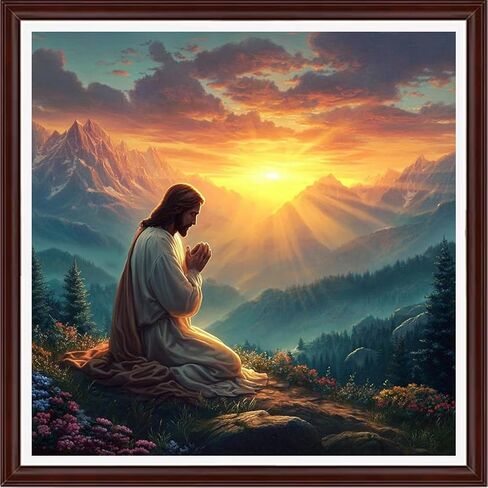 DOOXVEENT Cross Cross Stitch Kits للبالغين 11ct أنماط المطبوعة المتقاطعة المتقاطعة المتقاطع طقم تطريز مختومة أو محسب مجموعات الإبرة- يسوع يصلي من أجل شروق الشمس 18x18 بوصة in Kuwait