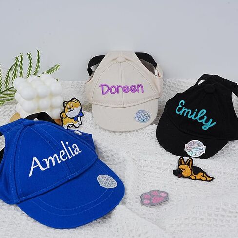 Personalized Hats for Dogs with Embroidered Name Custom Small Medium Large Dog Cat Hat with Ear Holes Adjustable Dog Cap in Kuwait