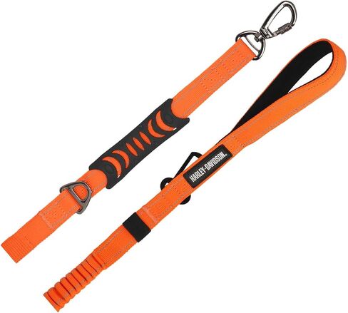 Harley -Davidson Flex Dog Leash ، Nylon Strap & Rubber Grip Handle - Orange in Saudi Arabia