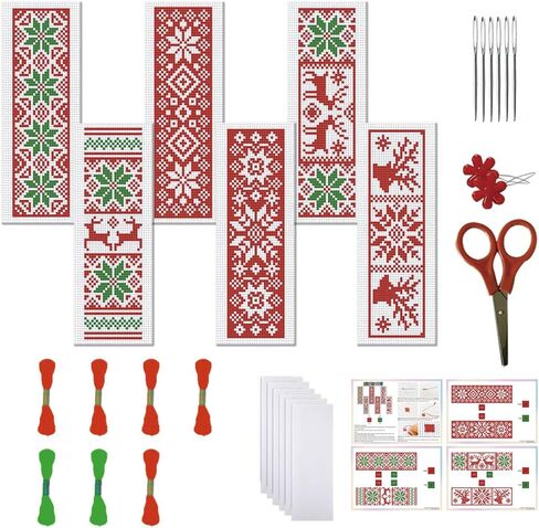 FreeBloss 6 Set Christmas Cross Stitch Borkmark Kits ، عيد الميلاد نمط نمط مرجعية للتطريز ، DIY تطريز الإشارة المرجعية Cross Stitch Kits للمبتدئين التريسية مجموعة in Saudi Arabia