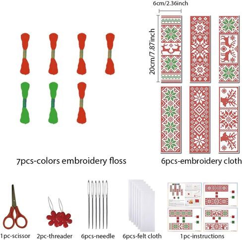 FreeBloss 6 Set Christmas Cross Stitch Borkmark Kits ، عيد الميلاد نمط نمط مرجعية للتطريز ، DIY تطريز الإشارة المرجعية Cross Stitch Kits للمبتدئين التريسية مجموعة in Saudi Arabia